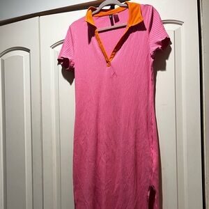 Divided Pink Dress with Orange Collar